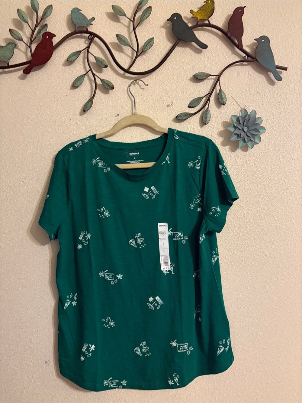 Sonoma Teal Short Sleeve Tee with White Motifs